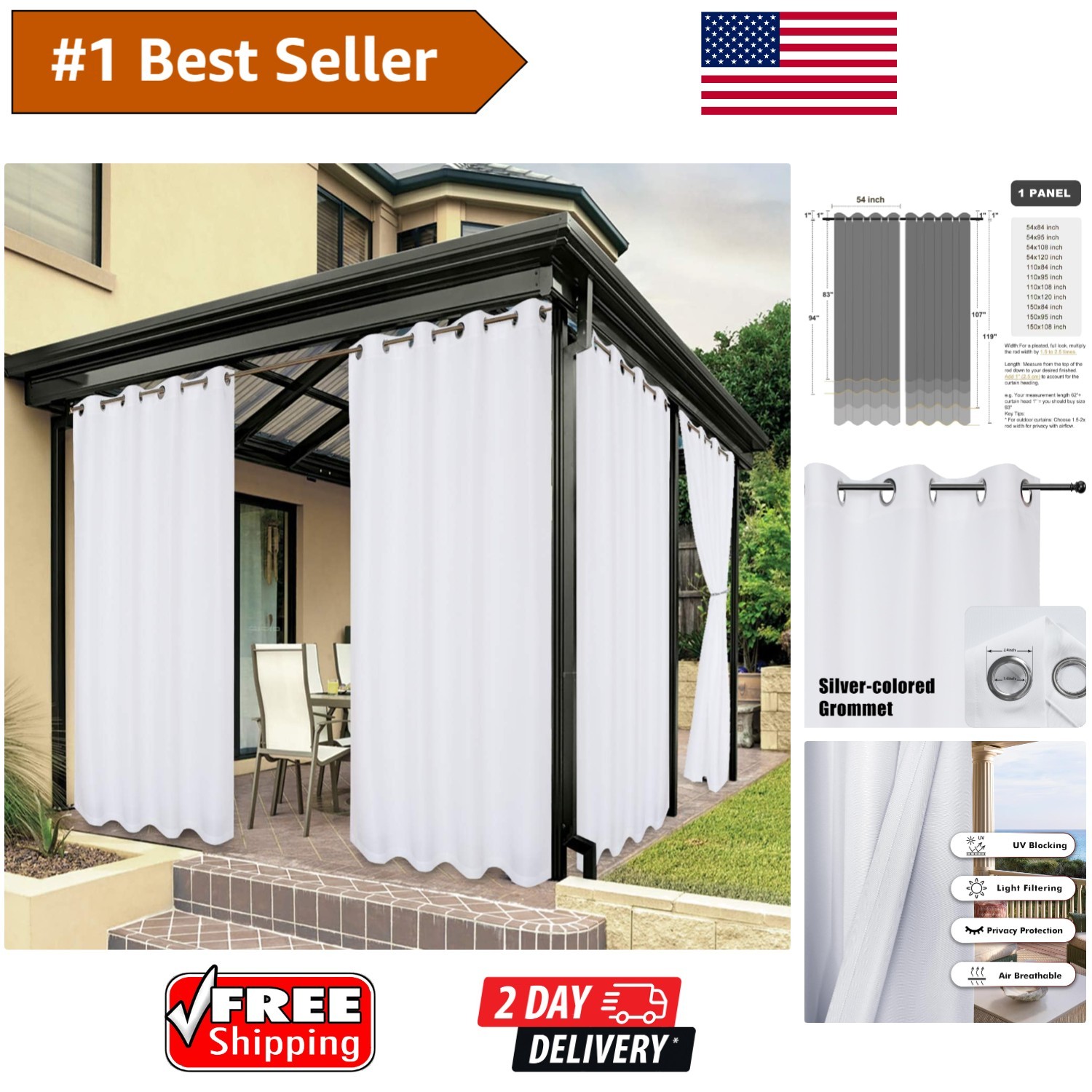 Waterproof Outdoor Curtains for Privacy & Style – 54W x 84L Inch