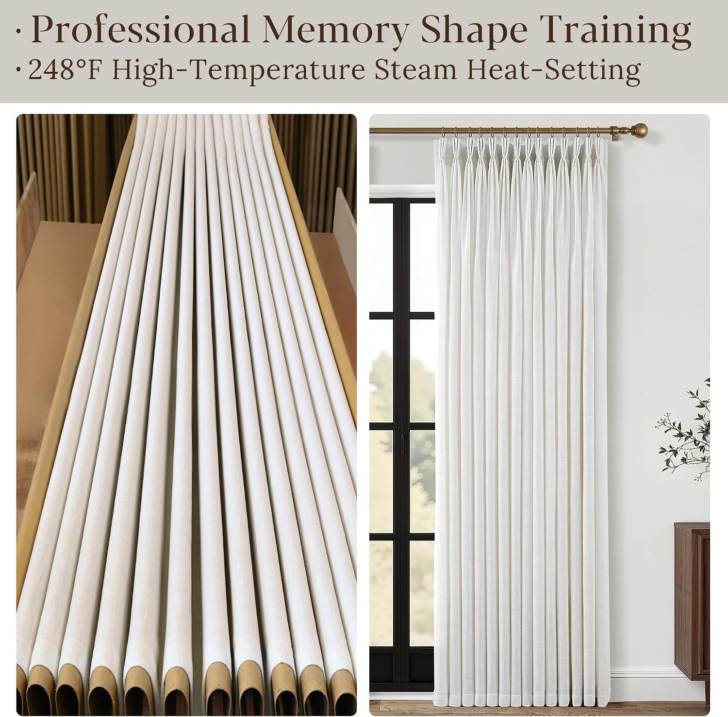Triple Pinch Pleated Curtains for Living Room 90 Inch Linen Curtains 2 Panels Se