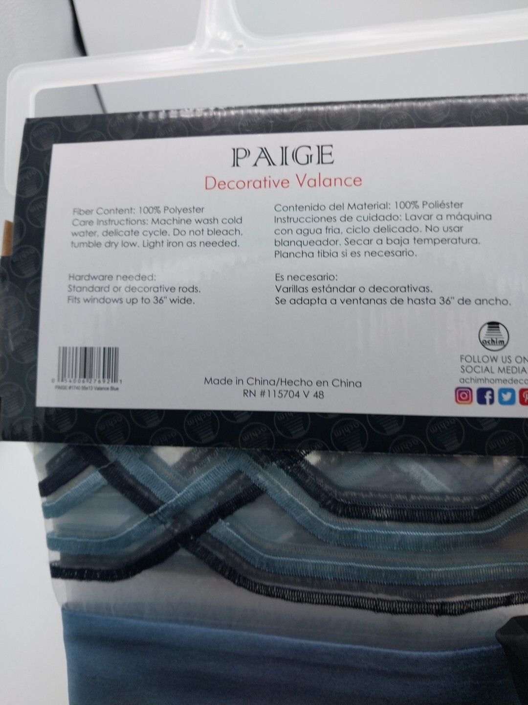 Achim Paige Decorative Valance 55in W x 13in L Blue Geometric Lattice