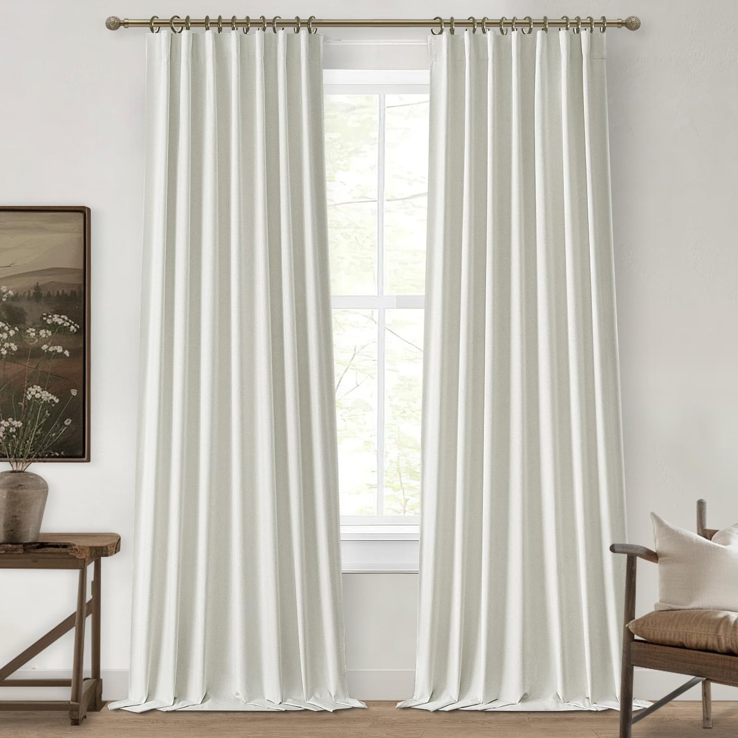 QJmydeco Pleated Beige Curtains 96 Inches Long 2 Panels Burg, Energy Efficien…
