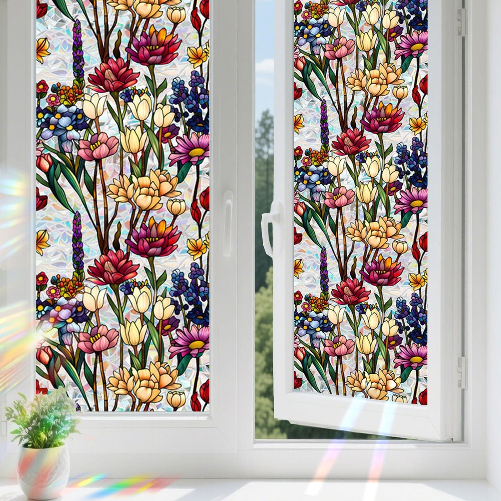 Stained Glass Privacy Window Film, 2PCS UV Resistant Heat Control Static Clin…