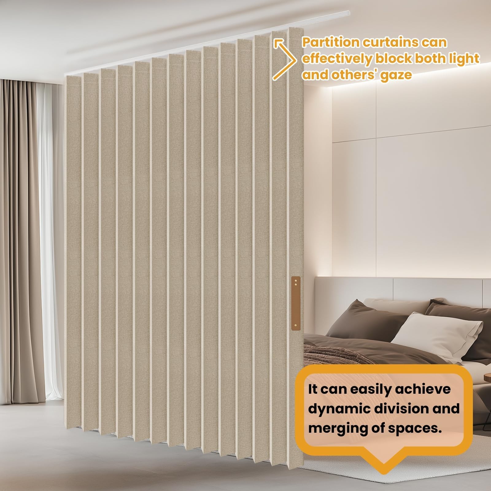 Retractable Accordion Room Divider Curtain with Ceiling Track – 100” W x 84” L