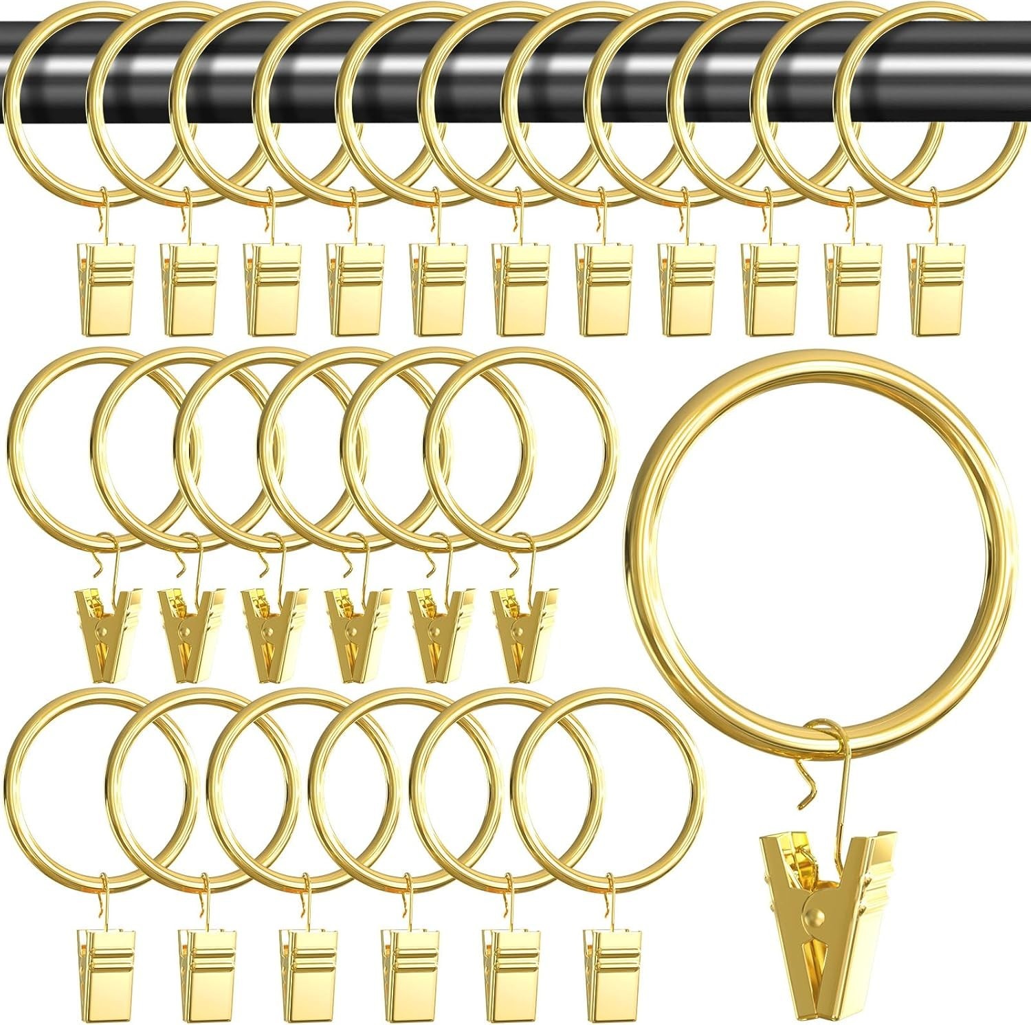 Curtain Rings with Clips, 24 Pack Metal Curtain Clip Rings Hooks for Hanging …