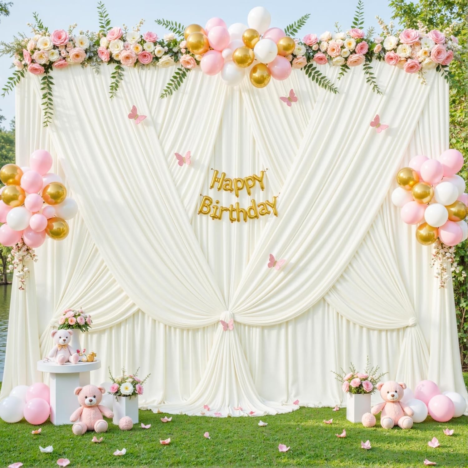 8 Panels Ivory Backdrop Curtain for Wedding Parties Wrinkle Ivory Photo Curtains