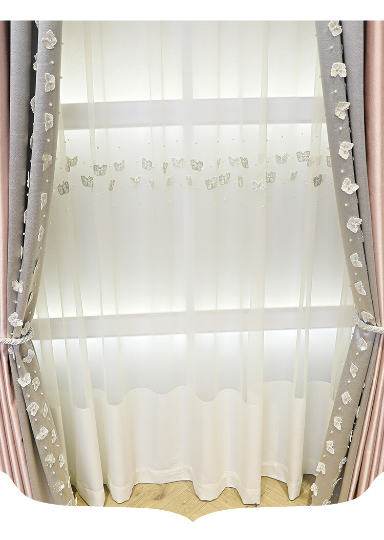 modern Simplicity pink gray butterfly Splicing blackout curtain valance M1093