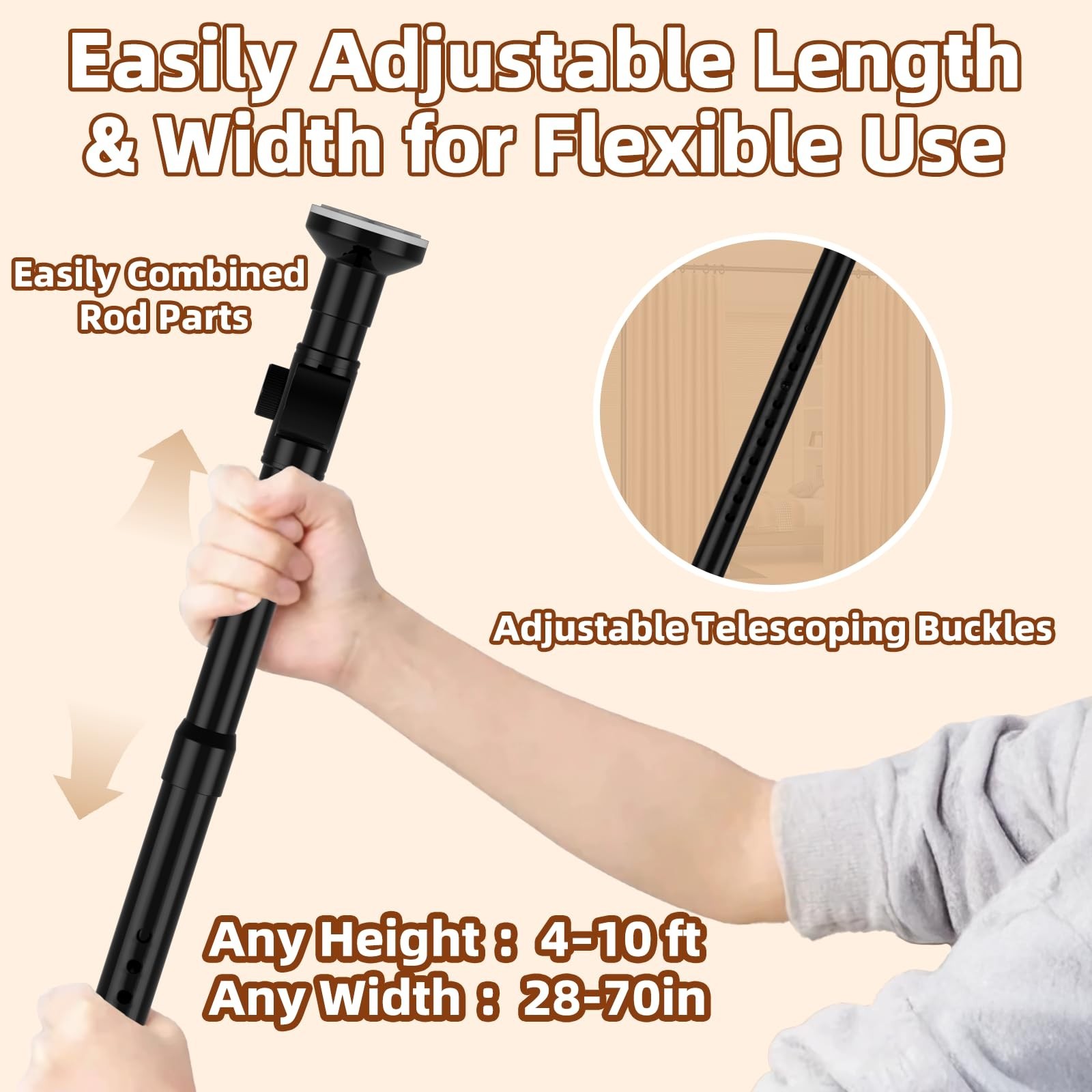 Room Divider, Tension Curtain Rod No Drilling,4-10ft(H) 28-70inch(W) Wall Div…