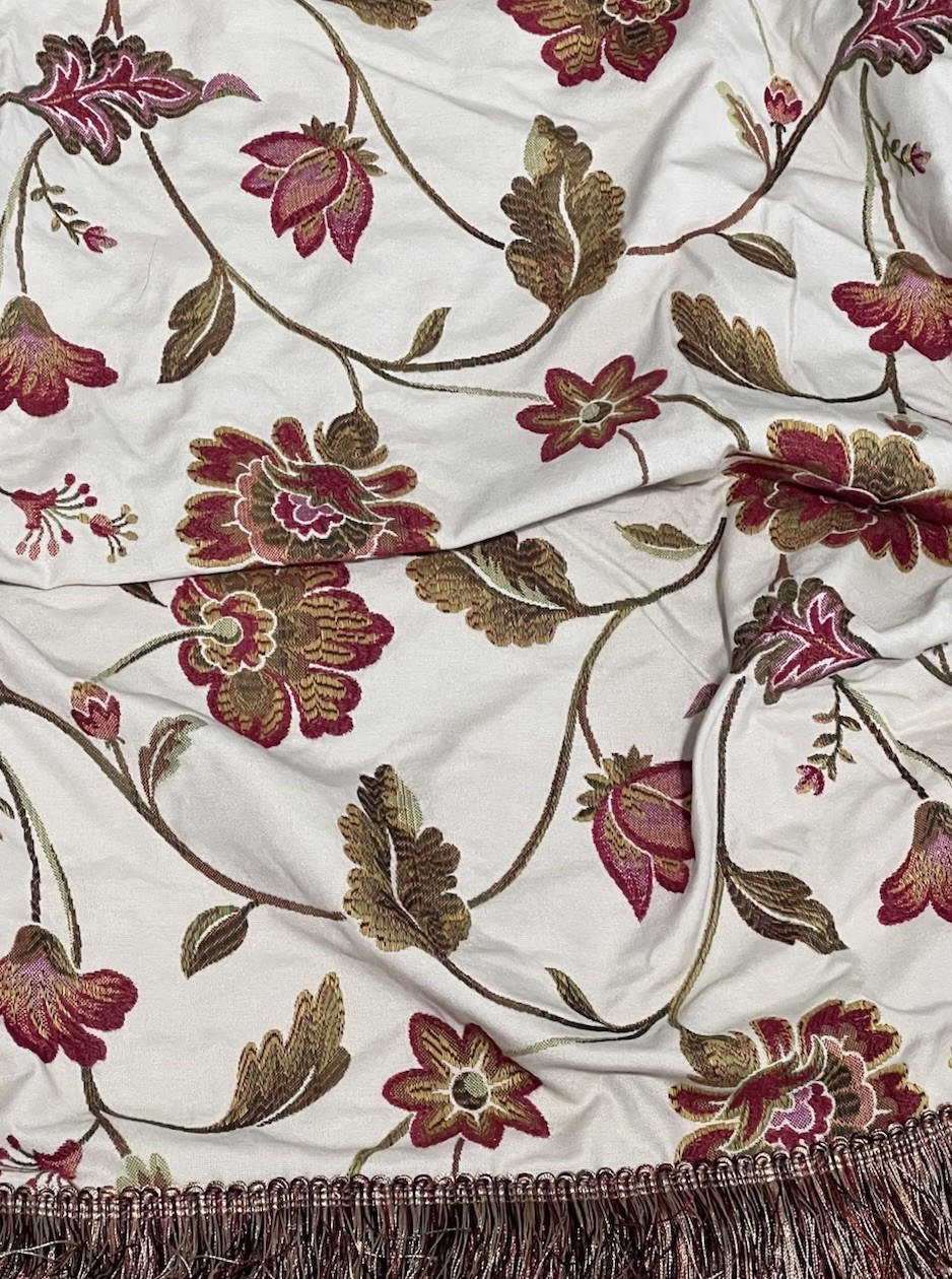 Embroidered Fabric 2 Custom Made Jacobean Floral Fringe Valance Beige Red Gold