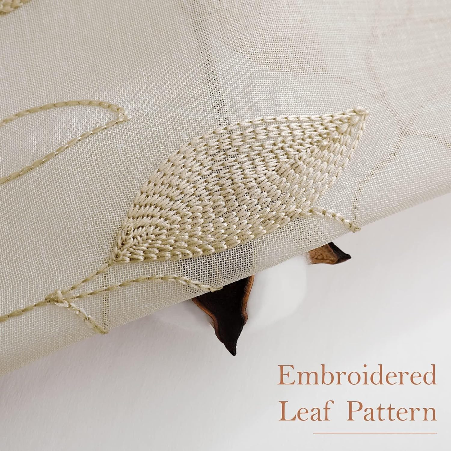 Taupe Sheer Curtains 52 X 63 Inches Length 2 Panels Beige Embroidered Leaf Patte