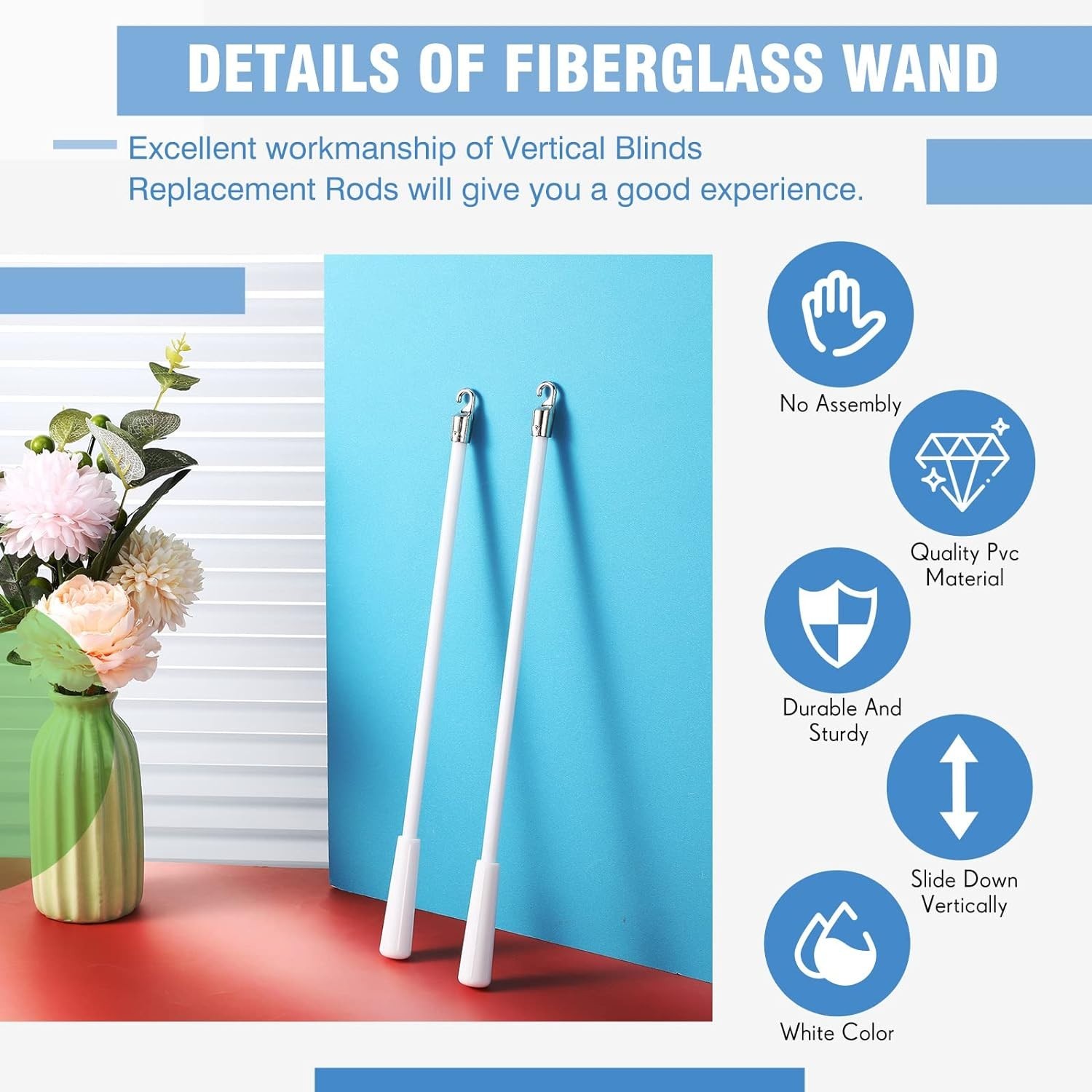 Effortless Operation: 12-Inch White Vertical Blind Wand Replacement Kit – 2-Pack