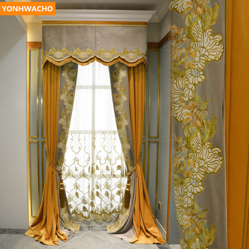 upscale embroidery thick velvet orange cloth blackout curtain valance B408