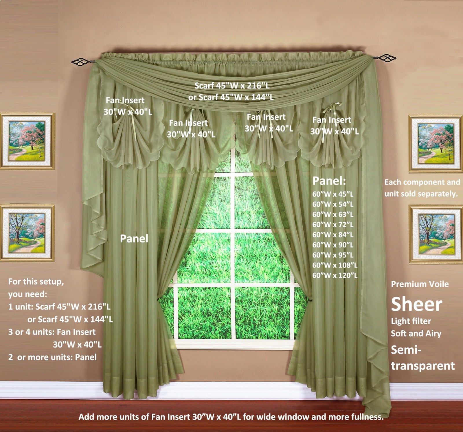 Today’S Curtain Todays Curtain Emelia Original Voile Scarf 216 Dusty Leaf 45 W