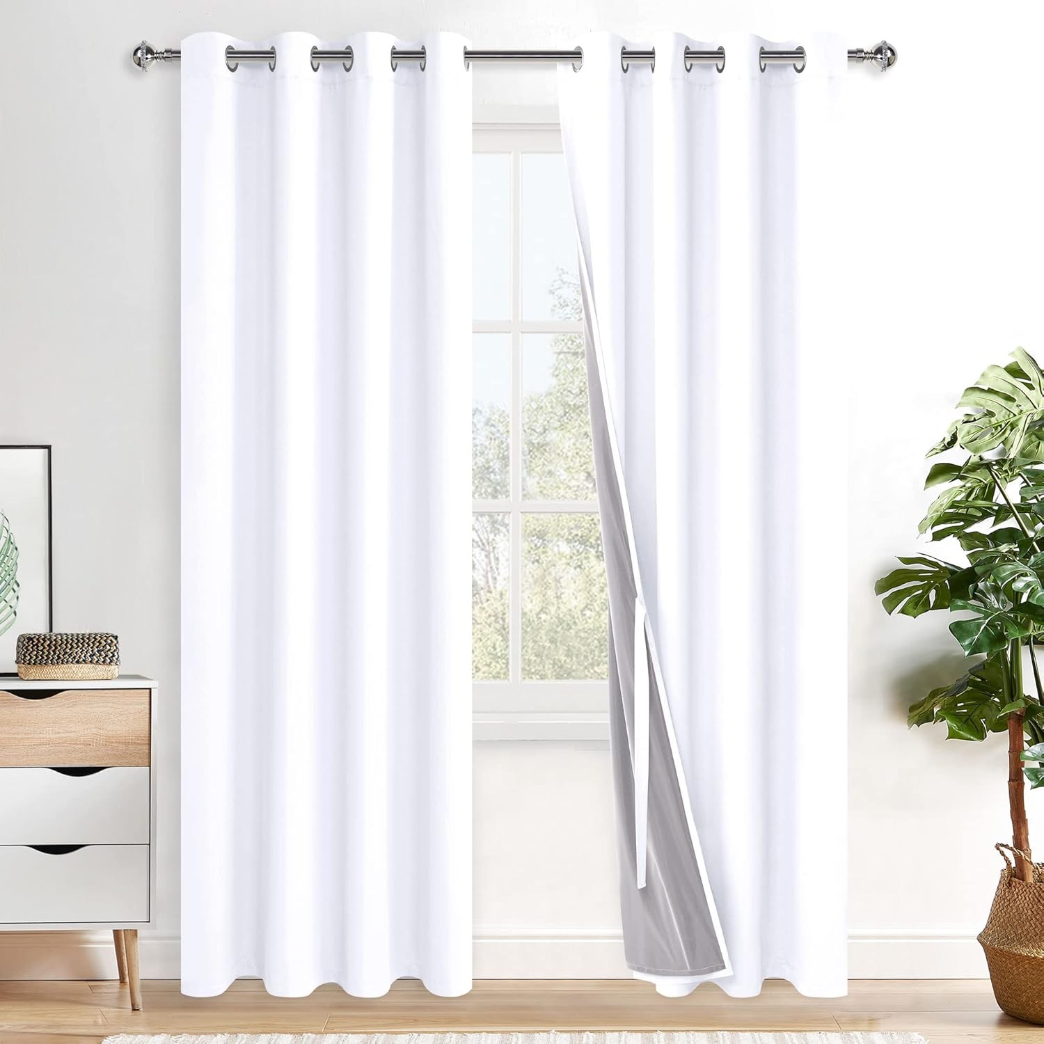 100% Blackout Curtains 2 Panels with Tiebacks- Heat and Full Light Blocking