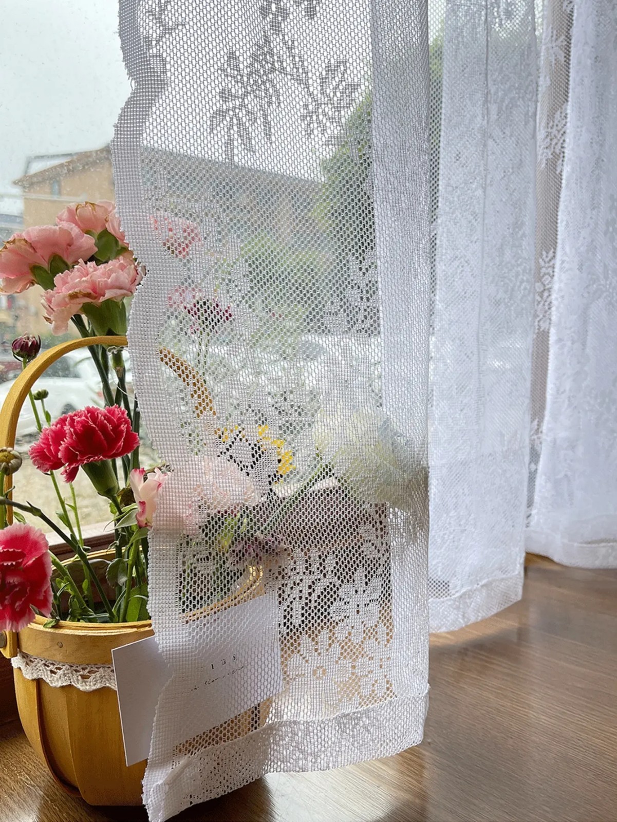 1PC Floral Lace Sheer Curtain Panel Rod Pocket Voile Window Drapes White