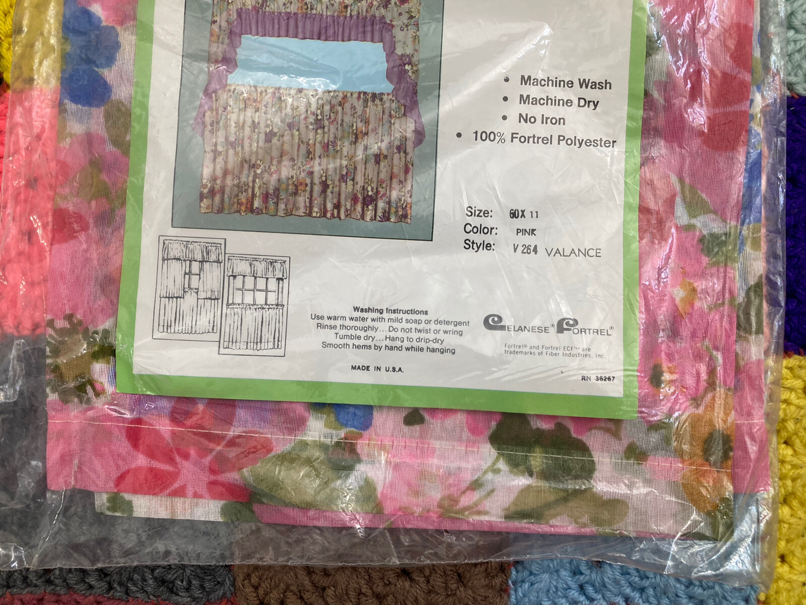 Vintage Curtains Suzy Tailored Tier FLOWERS Lot Of 2 NEW 60” X 11” Pink V264