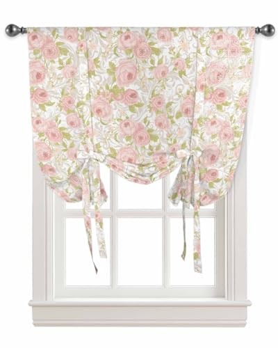 Pink Flower Tie Up Curtains for Window, 42″W x 45″L (Pack of 1) Pink Floral