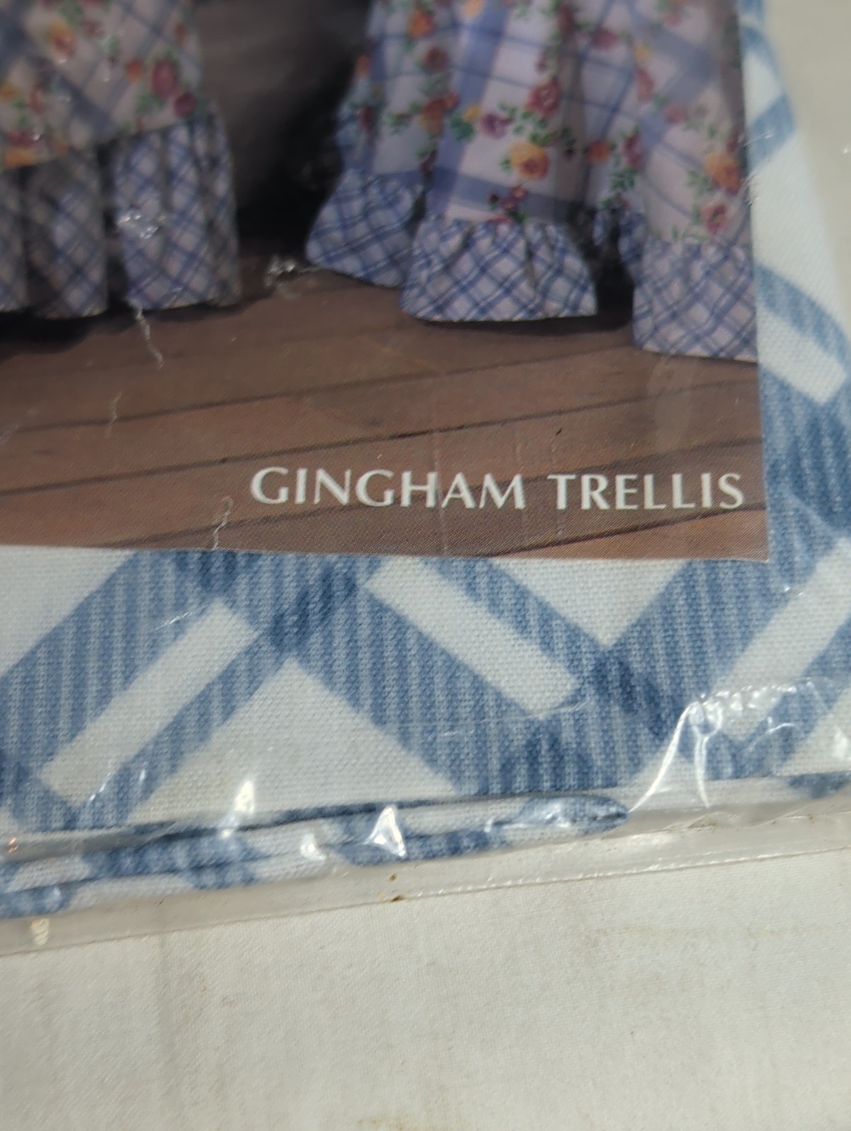 Vintage Gingham Trellis Blue Floral Plaid Window Valance 84×15 Cottagecore NEW