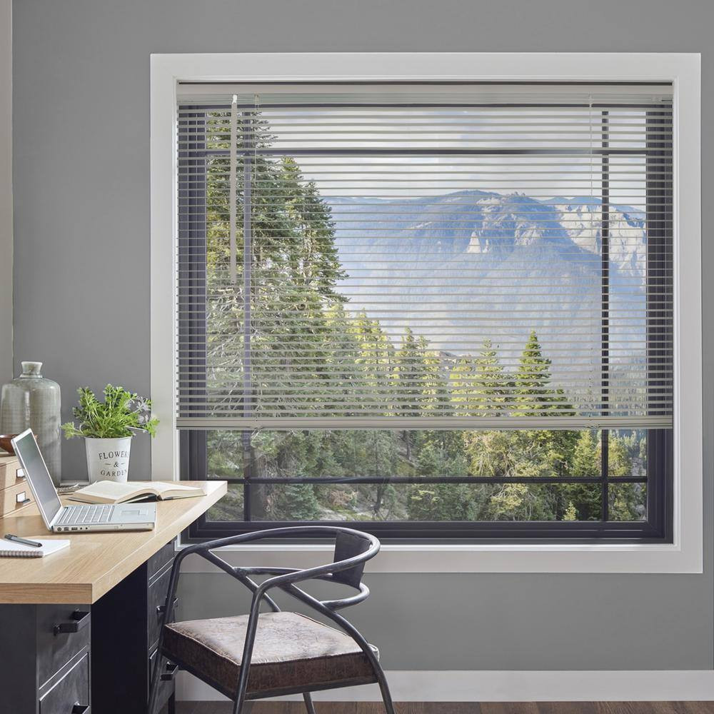 Cordless Light Filtering Vinyl Mini Window Blinds 1 In. Slats, Gray, 29 In. W X