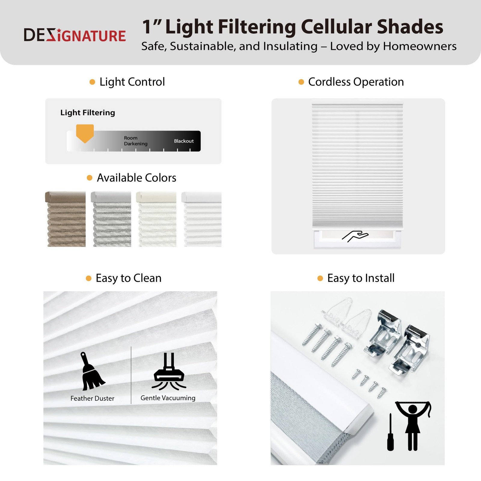 Dez Furnishings Cordless 1 Signature Light Filtering Cellular Shade 20.5 W X 72