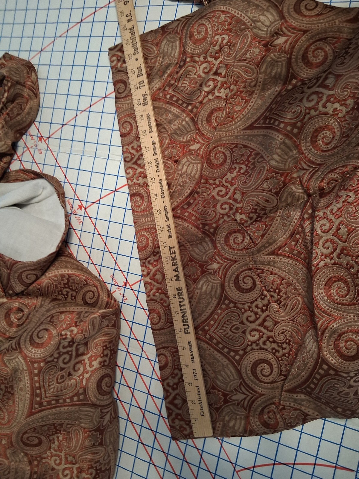 2 84″ Lined Rod Pocket Rust & Gold Poly Paisley Print Curtain Panels and Valance