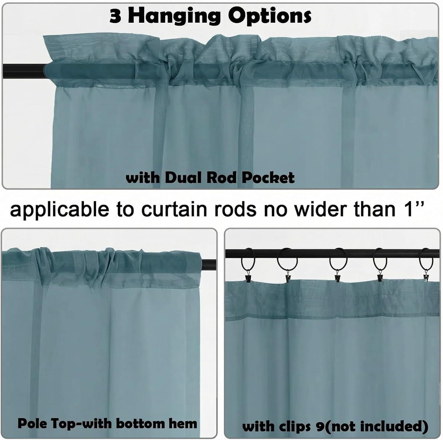 Dusty Blue Sheer Curtains 54 Inch Length for Bedroom – Light Filtering Short Cur