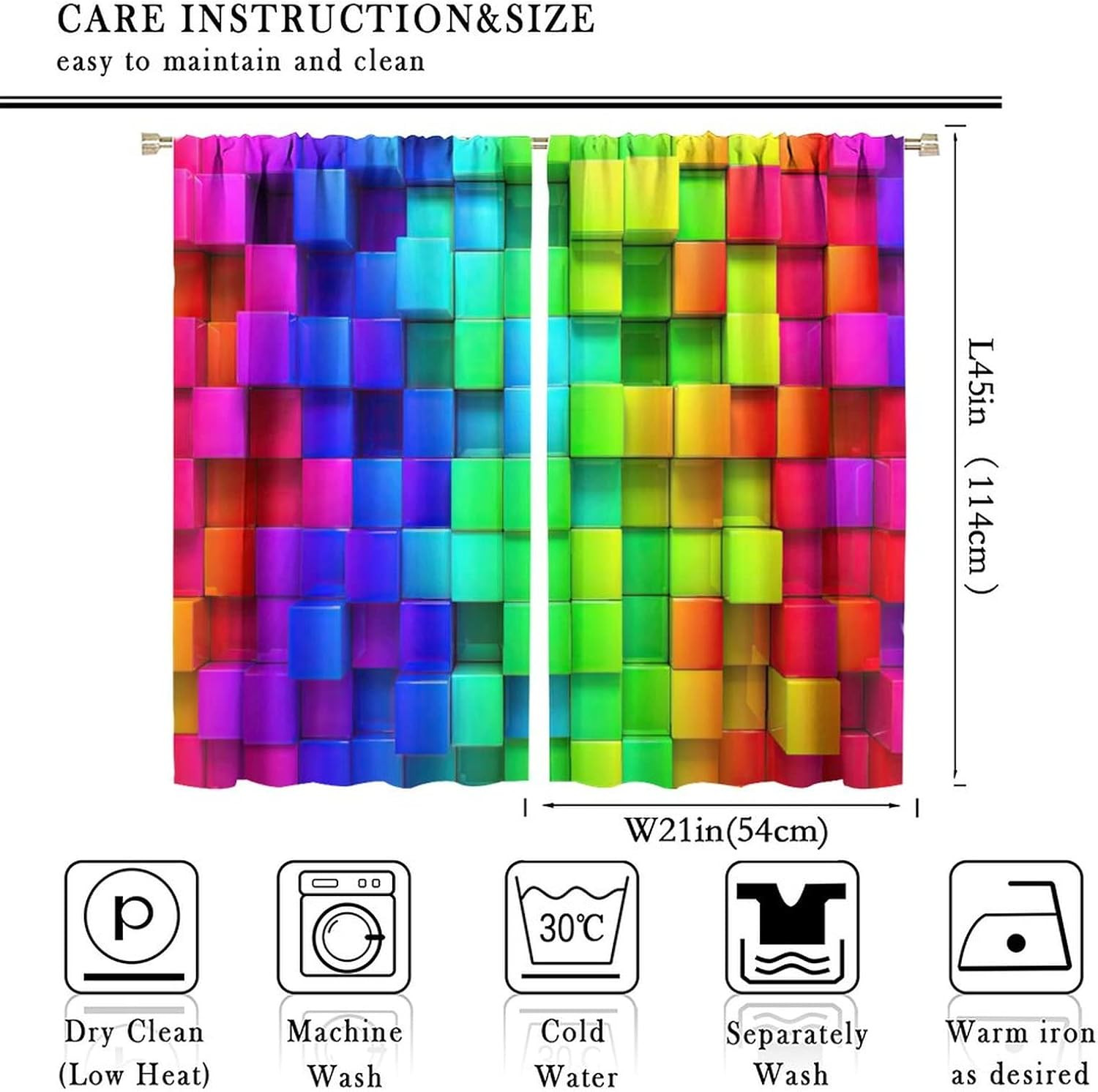 Colorful Brick Wall Blackout Window Curtains, Rainbow Geometric Abstract Neon 3