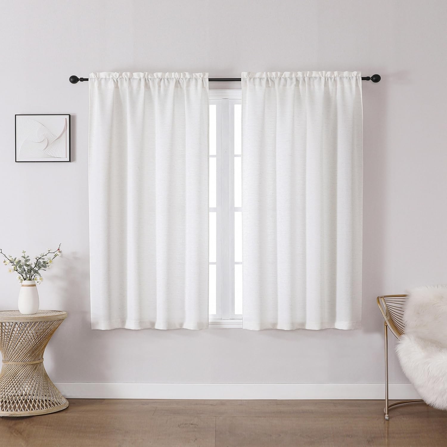 Chyhomenyc Bennet Curtains 45 Inch Length 2 30″W x 45″L (Pack of 2), Natural