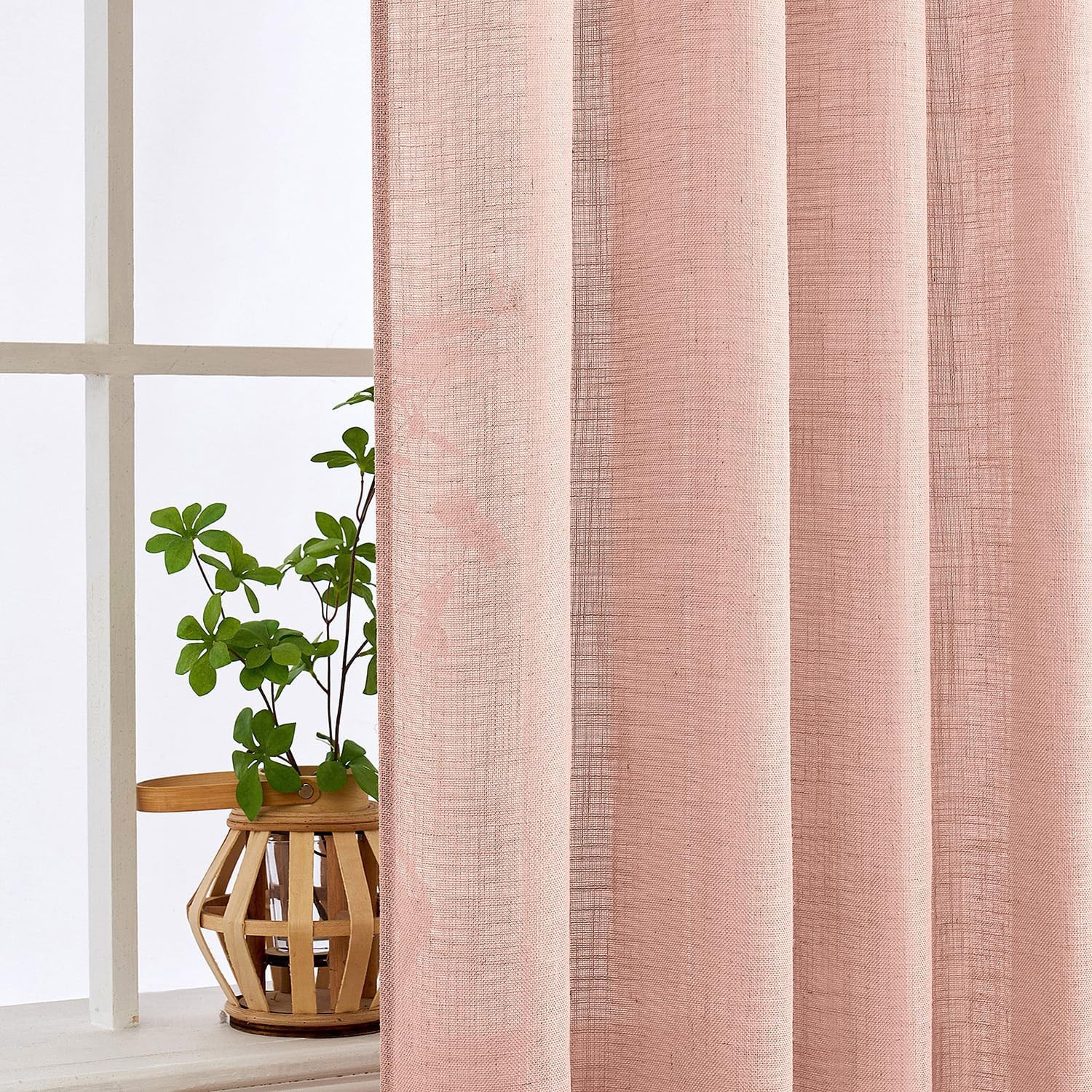 MIULEE Blush Pink Linen Curtains 84 Inch Length 2 Panels for Bedroom, Soft Thick
