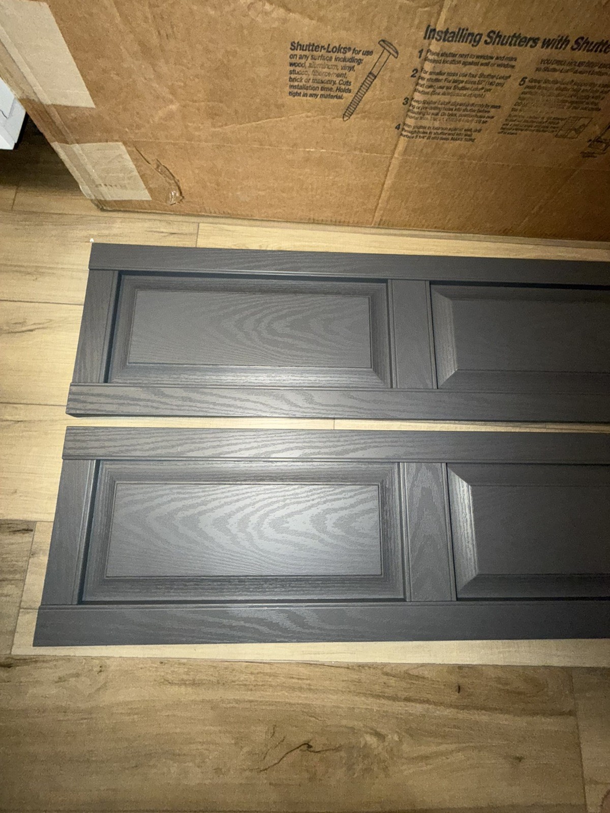 Lifetime Vinyl Raised Panel Shutters 12”x 47” 018-Tuxedo Gray Pair New Open Box