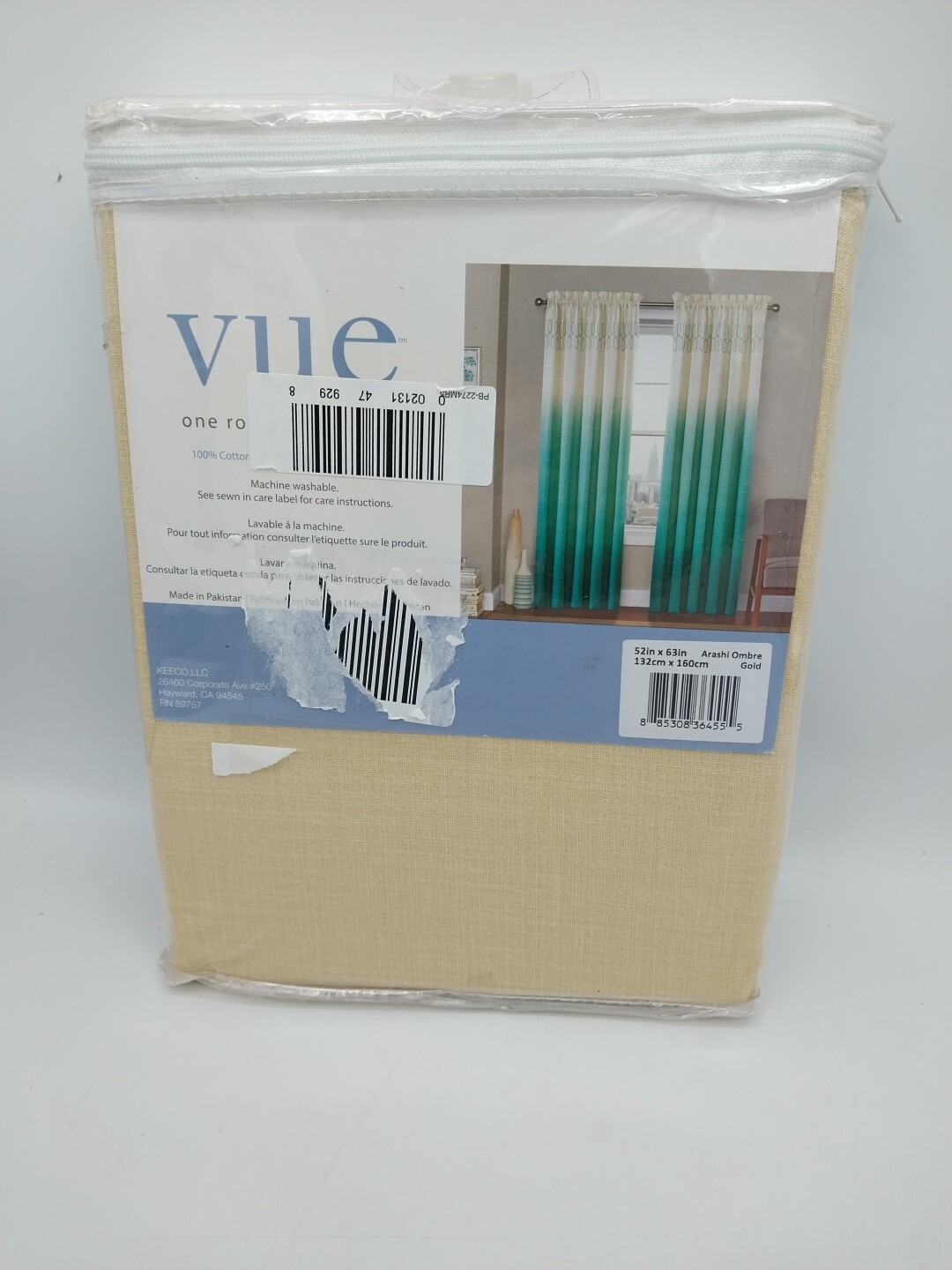 Vue Rod Pocket Panel Curtain 52 x 63in Arashi Ombre Gold 100% Cotton