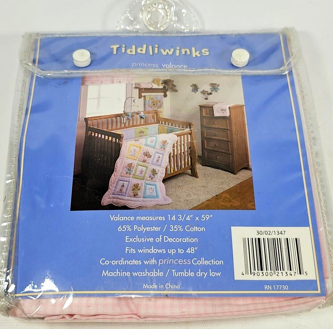 New Tiddliwinks Window Valance 59″ x 14 3/4″ Cotton Blend Pink Check Stars