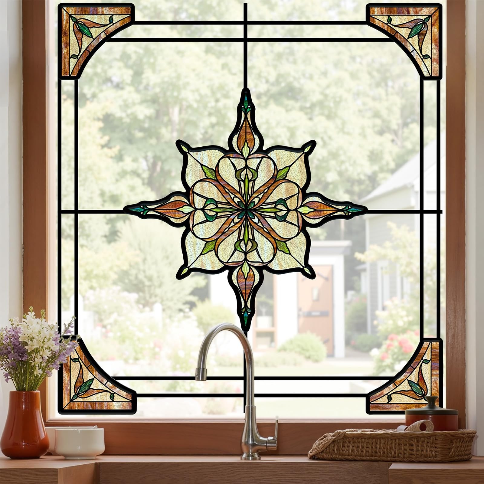 Window Stickers, ‌Stained Glass Window Privacy Film, UV Blocking Static Cling…