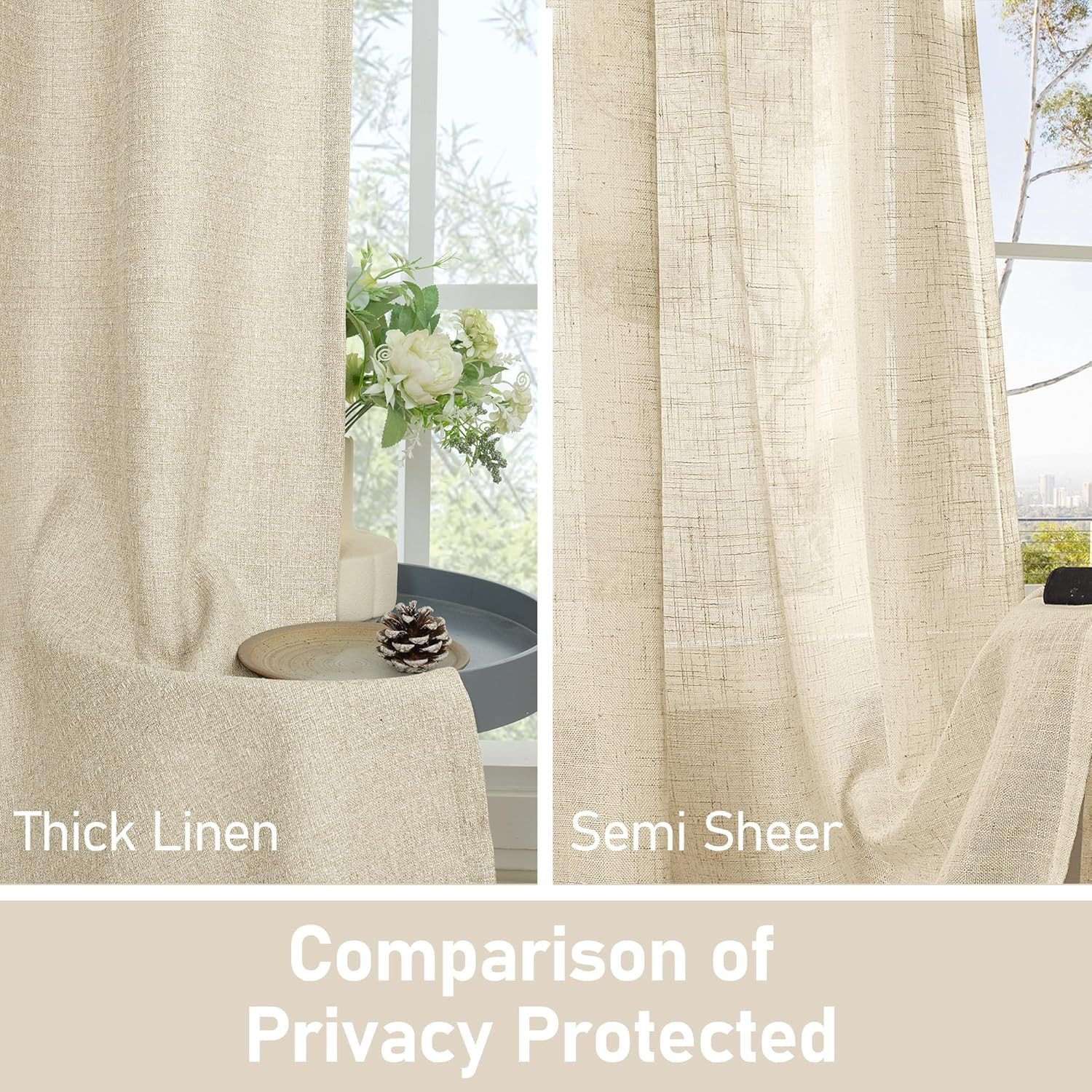 LAMIT Natural Beige Linen Curtains for Bedroom, 63 inches Grommet Thermal Insula