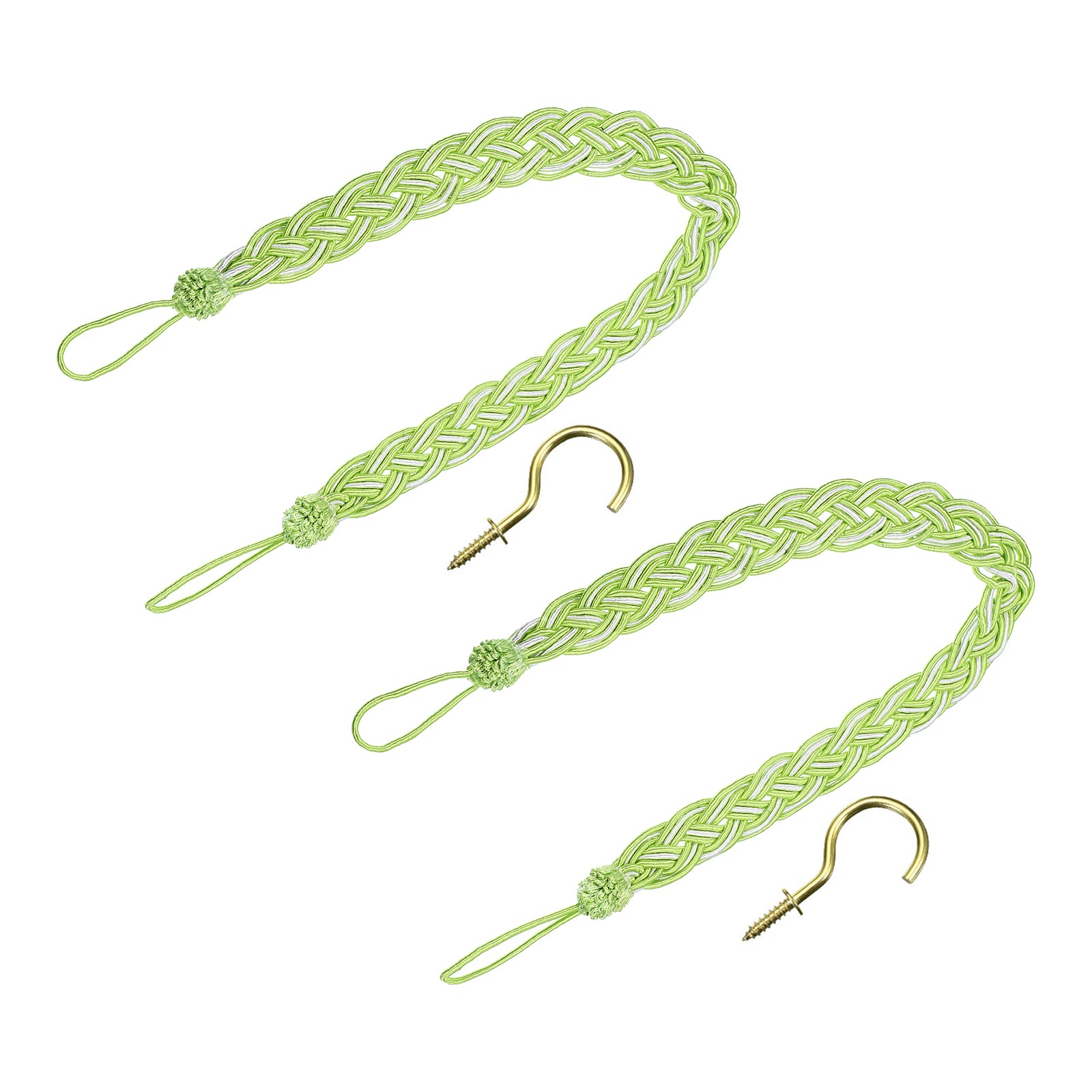 2Pcs 58cm/23″ Curtain Tiebacks Braided Drapery Holdback Holder, Light Green