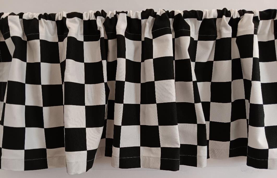 VALANCE Black and White Large Check Racecar Handmade 52″W x 15″L