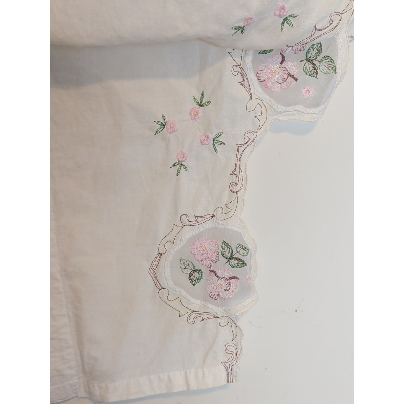 Vintage Cottage Chic Embroidered Valance Pair Romantic Floral Curtain 2 Panels