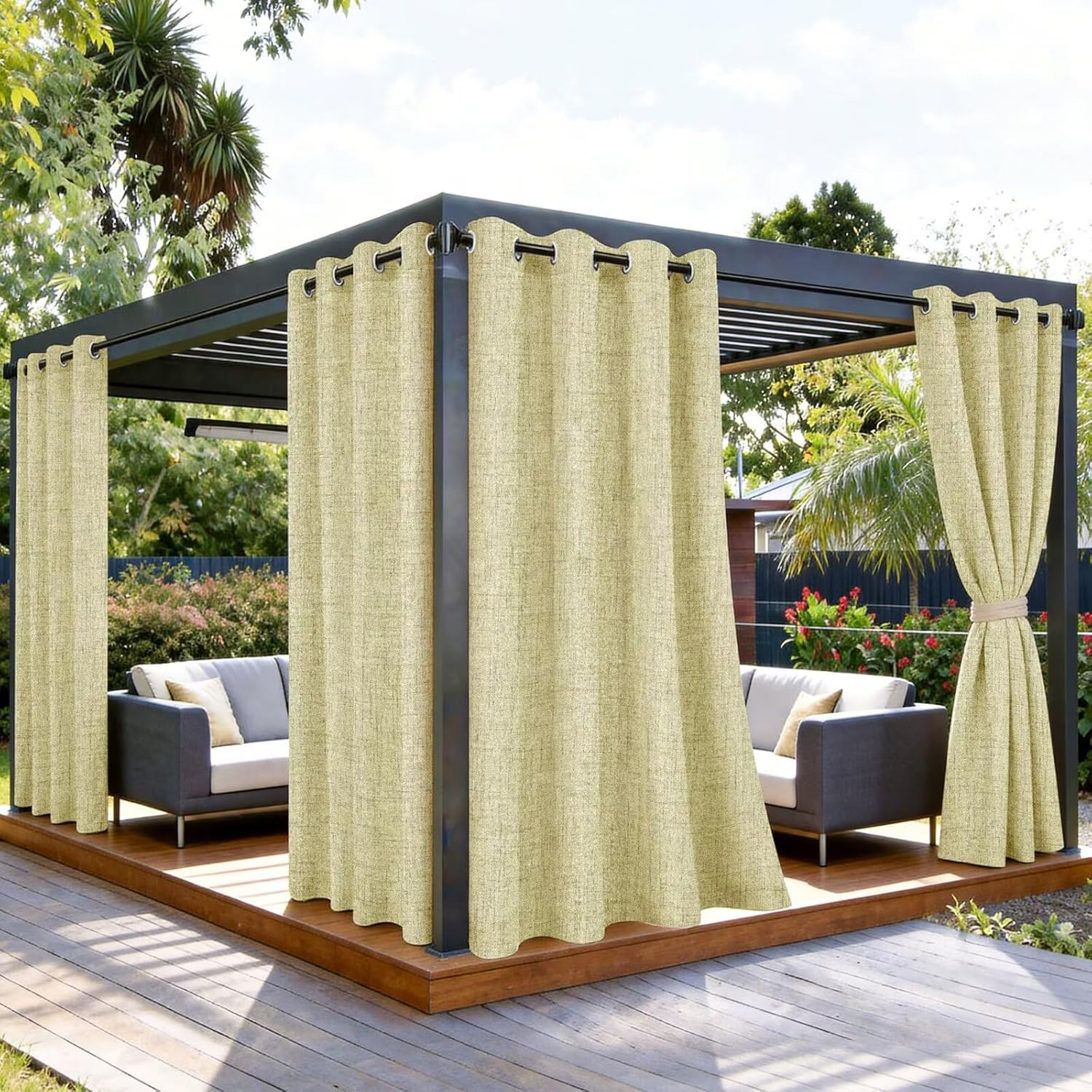 SpaceDresser Outdoor Curtains for Patio Waterproof, 1 Panel Non-See-Through Line