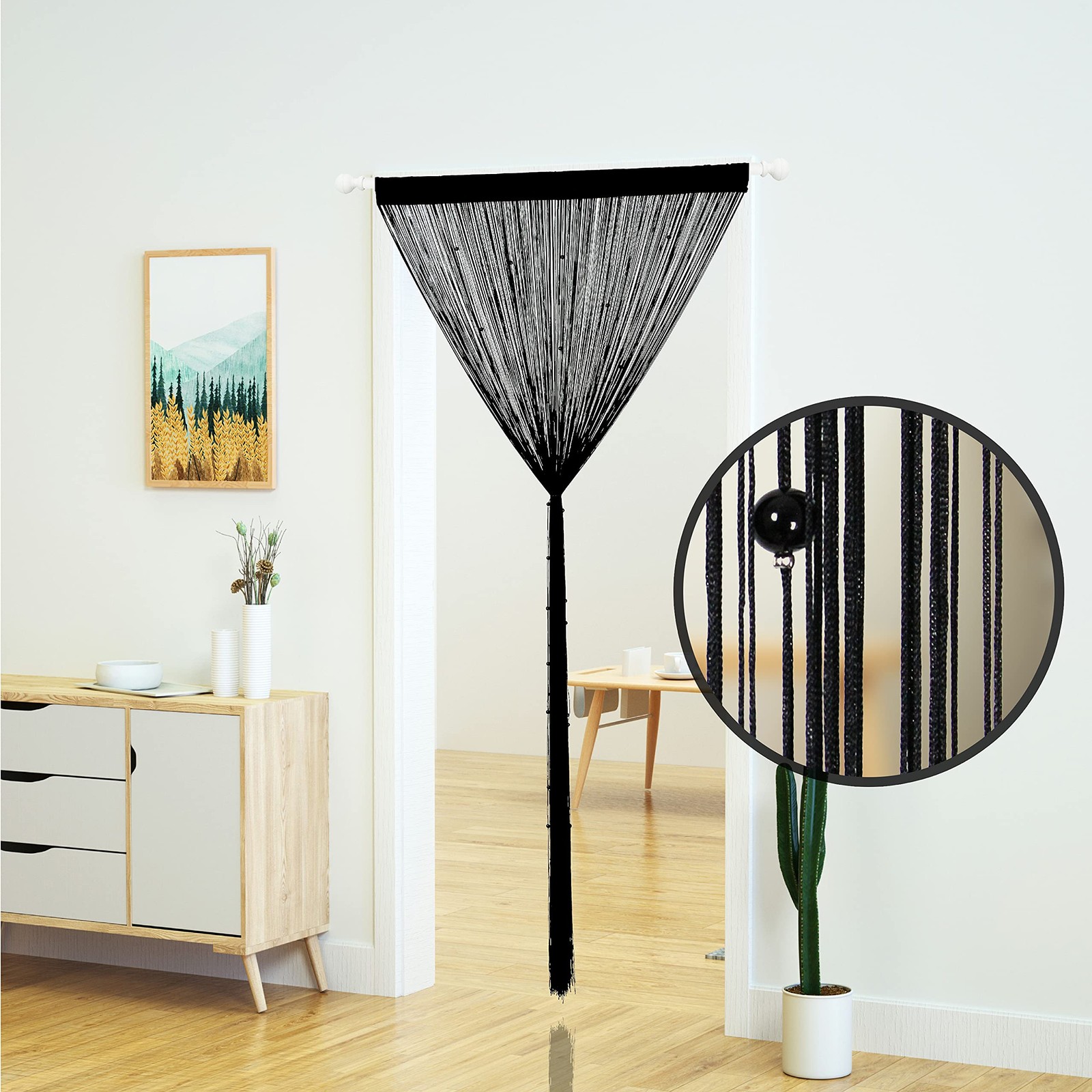 Beaded Door String Curtain for Doorway, 39″W x 79″L, Black, 1 Panel
