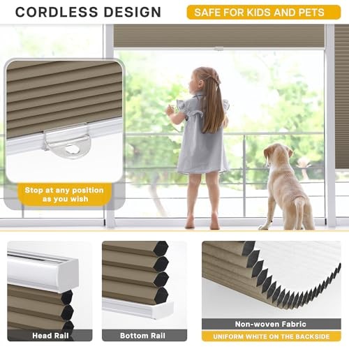 Cordless Cellular Shades, Blackout 48″ W x 72″ H Blackout – Dark Coffee