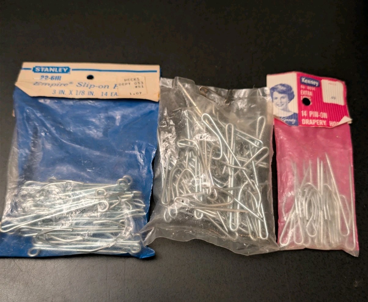 Vintage Drapery Pin & Slip-On Hook Lot Stanley Empire Kenney Curtain Hardware
