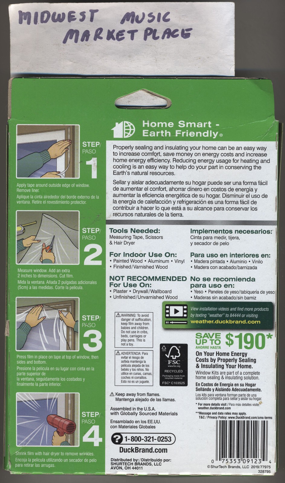 Duck Brand Shrink Film Window Insulation Kit – Indoor – 84 inch x 120 inch – NEW