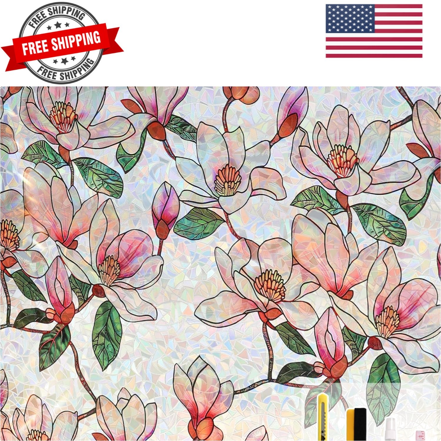 Window Privacy Film, Stained Glass Sticker Floral Window Clings, Decorative S…