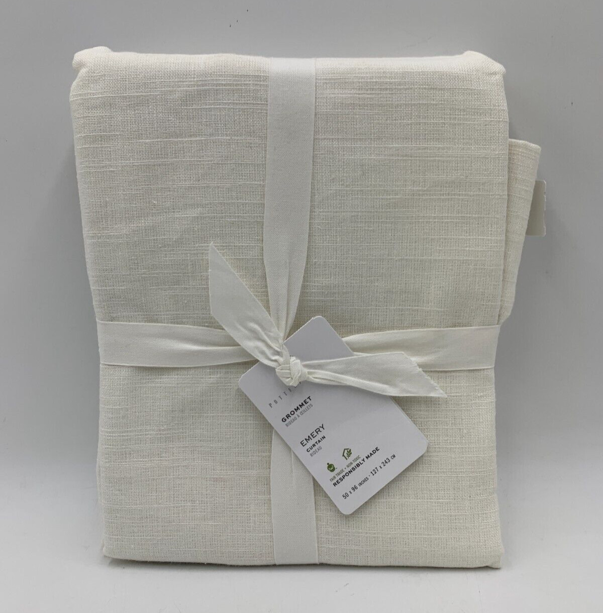 Pottery Barn Emery Linen Grommet Blackout Drape Ivory Antq Brnz 50 x 96 in #N315