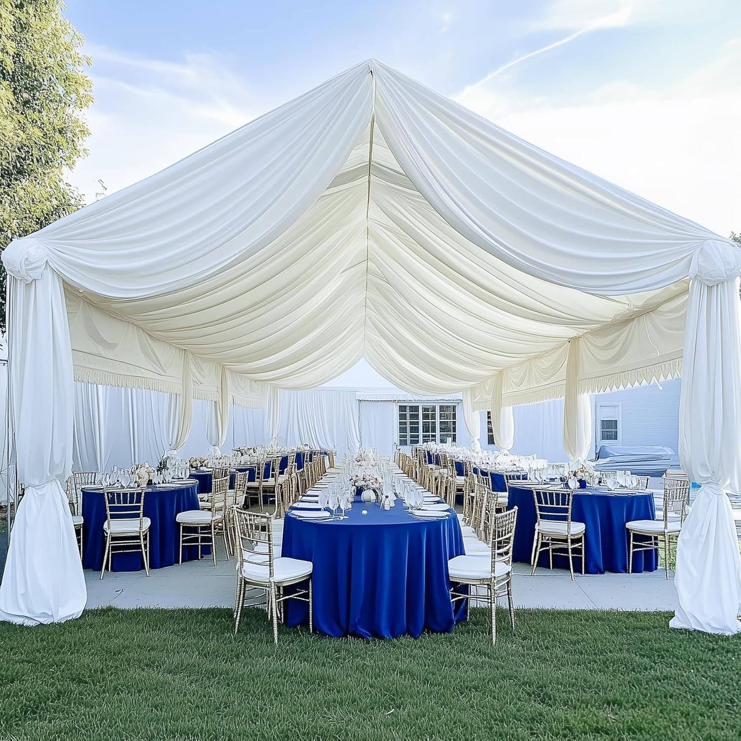20Ft x 40Ft White Ceiling Drapes – 4 Panels for Weddings & Parties
