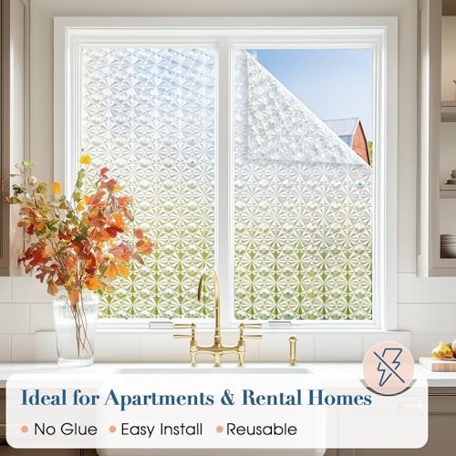 3D Diamond Frosted Glass Window Privacy Film, 17.5 x 78.7 Inch White-star