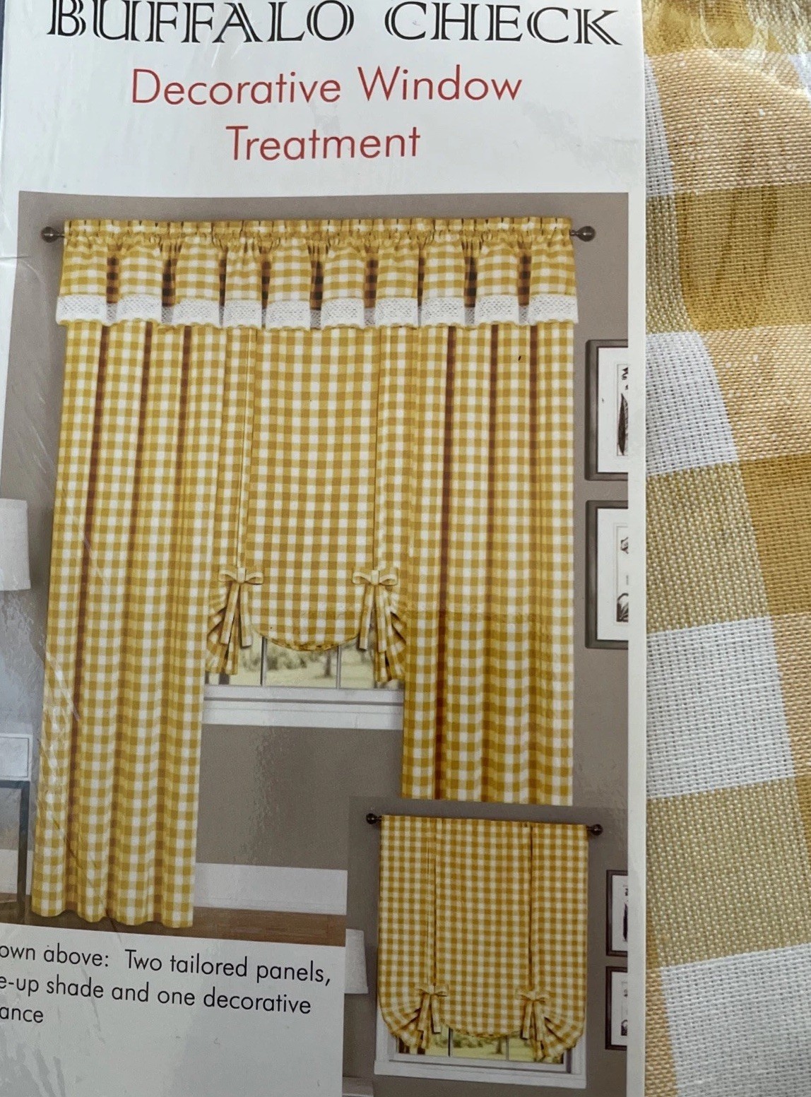 Buffalo Check Window Curtain Panel 42”X84” Yellow NIP