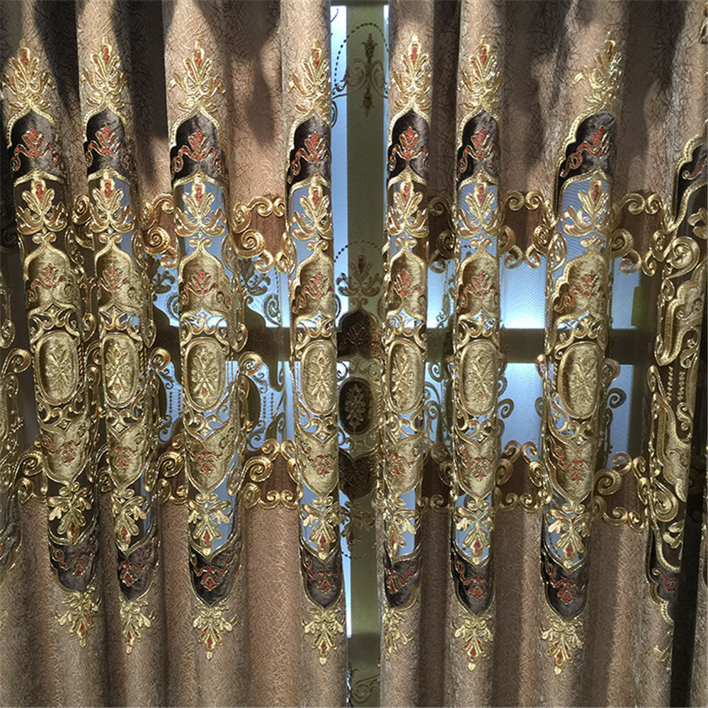 Luxury European Curtains Floral Embroidered Semi Blackout Curtain Drape 1 Panel