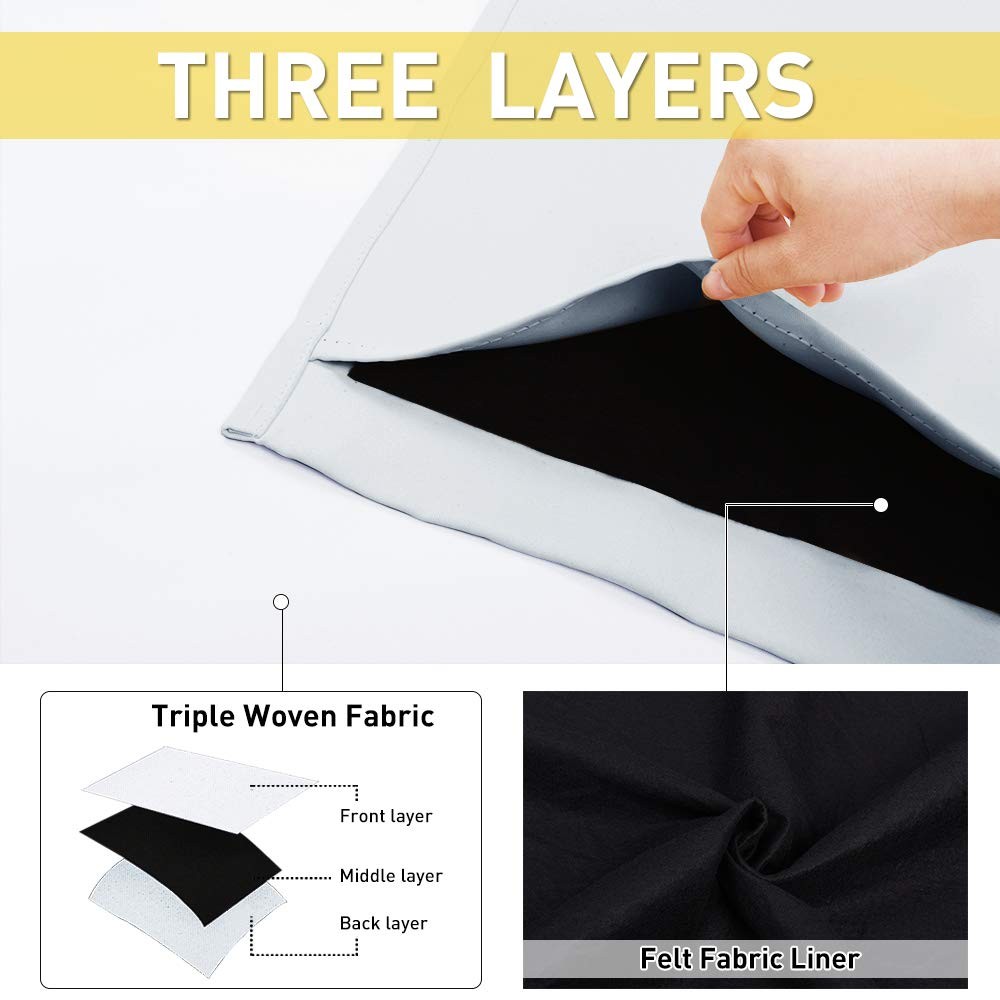 Sound Blocking White 100% Blackout Lined Curtains, 3 Thick Layers Completely …