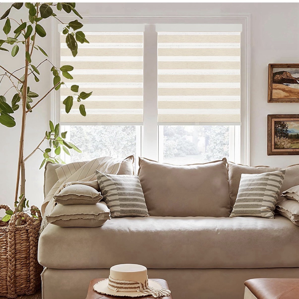 Cordless Zebra Blinds for Windows Flaxen Zebra Shades Light-Filtering D 30w 64H