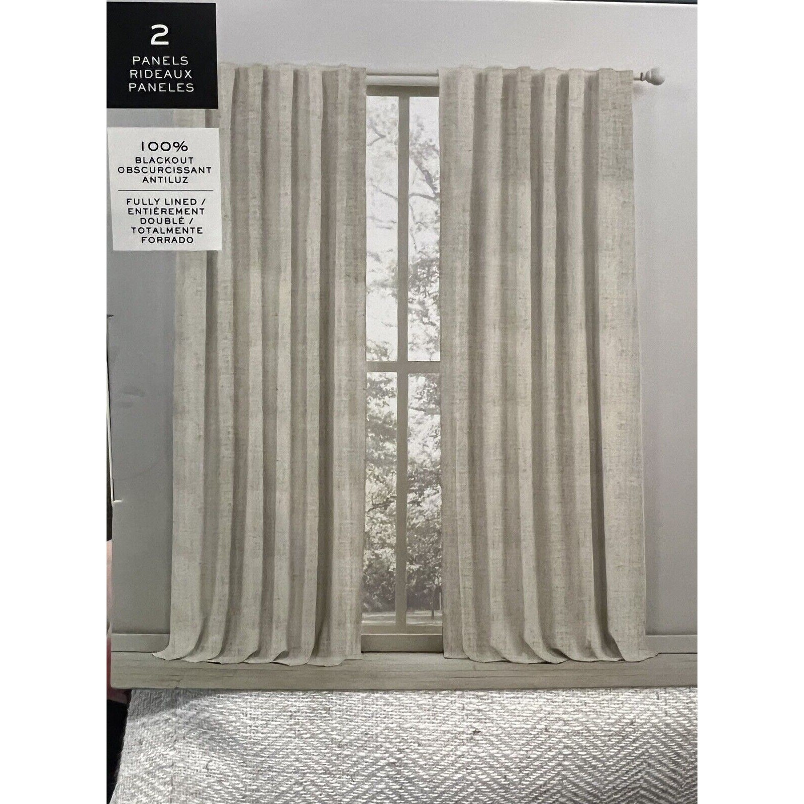 4 Ralph Lauren Linen Herringbone BLACKOUT Window Curtains Panels 52×96″ Natural