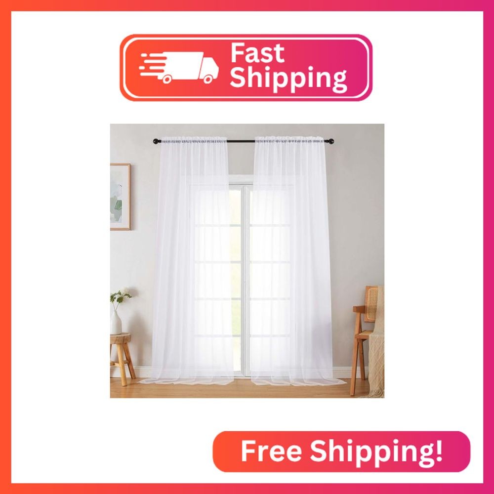 WelvetBLK White Sheer Curtains for Bedroom Living Room 96 Inches Long 2 Panels,